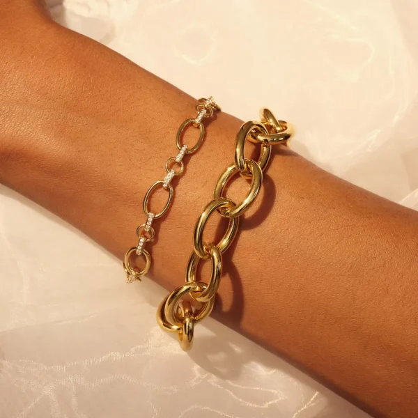Bibbiena Poppi Clara 925 Sterling Silber vergoldetes Gliederarmband mit Zirkoniasteinen