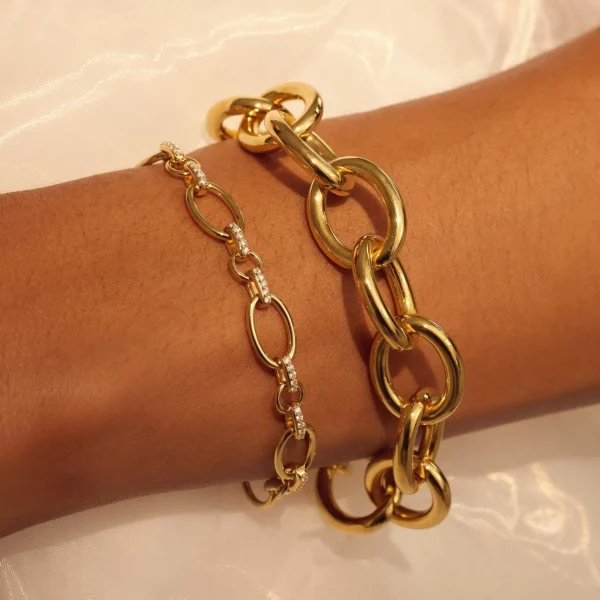 Bibbiena Poppi Clara 925 Sterling Silber vergoldetes Gliederarmband mit Zirkoniasteinen