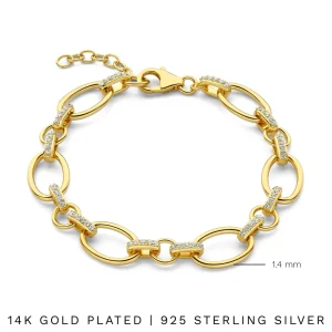 Bibbiena Poppi Clara 925 Sterling Silber vergoldetes Gliederarmband mit Zirkoniasteinen
