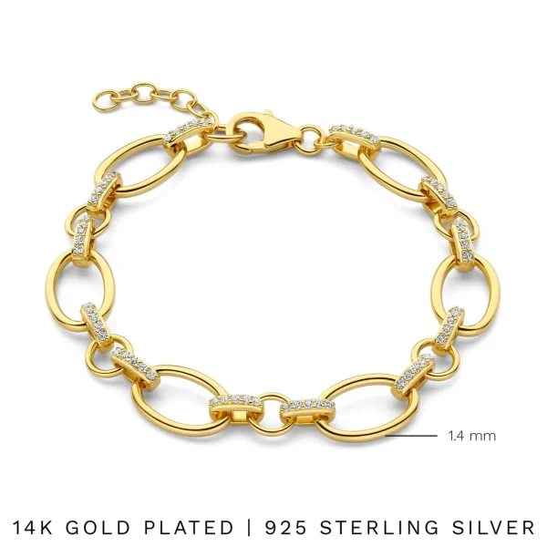 Bibbiena Poppi Clara 925 Sterling Silber vergoldetes Gliederarmband mit Zirkoniasteinen