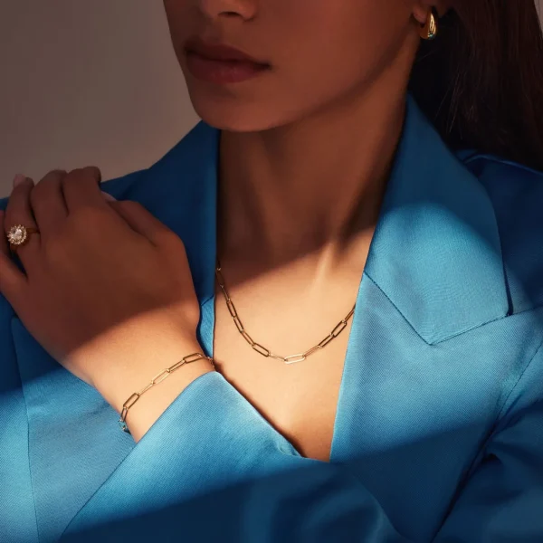 Bibbiena Poppi Felice 925er Sterlingsilber vergoldetes Gliedercollier mit 14 Karat Goldplattierung