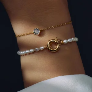 Brioso Cortona Bella 925er Sterlingsilber vergoldetes Perlenarmband mit 14 Karat Goldplattierung