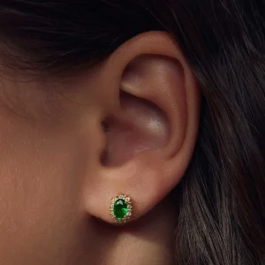 Mia Colore Verdi Ohrstecker aus vergoldetem 925er Sterlingsilber mit grünem Zirkoniastein