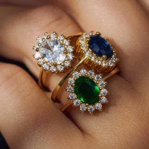 Mia Colore Verdi Ring aus vergoldetem 925er Sterlingsilber mit grünem Zirkoniastein