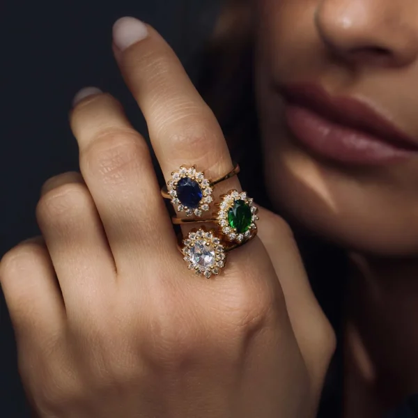 Mia Colore Verdi Ring aus vergoldetem 925er Sterlingsilber mit grünem Zirkoniastein
