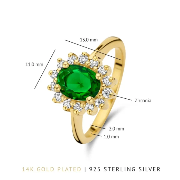 Mia Colore Verdi Ring aus vergoldetem 925er Sterlingsilber mit grünem Zirkoniastein