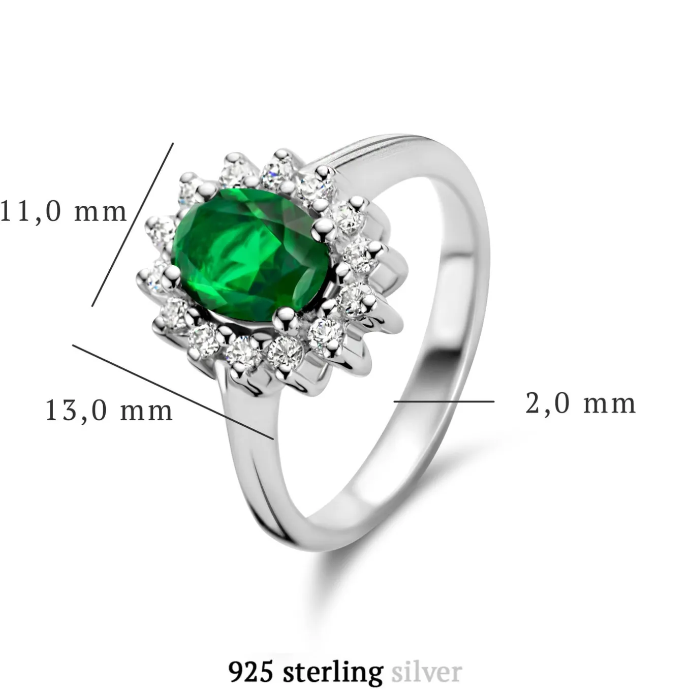 Mia Colore Verdi Ring aus 925er Sterlingsilber mit grünem Zirkoniastein