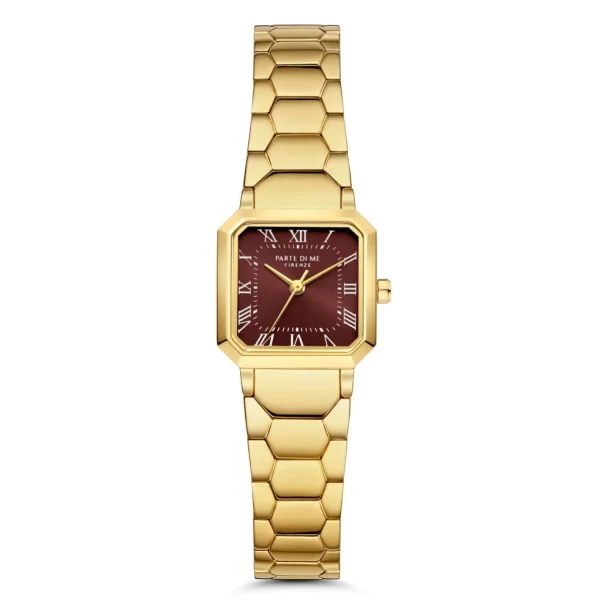 Orologio quadratische Damenuhr goldfarben und dunkelbraun