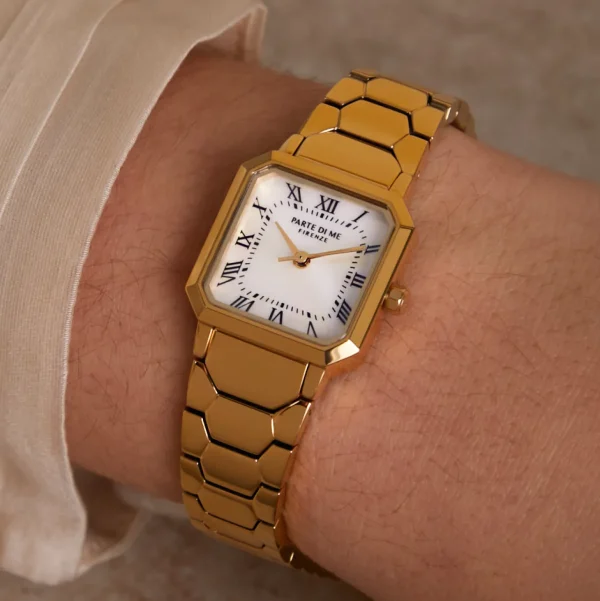 Orologio quadratische Damenuhr goldfarben und Perlmutt