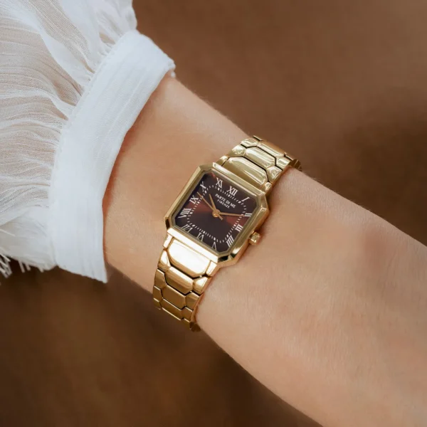 Orologio quadratische Damenuhr goldfarben und dunkelbraun