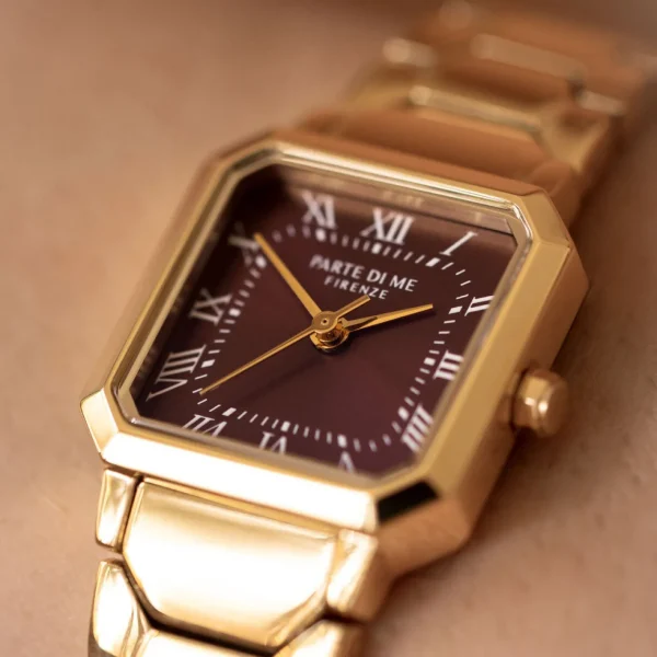 Orologio quadratische Damenuhr goldfarben und dunkelbraun