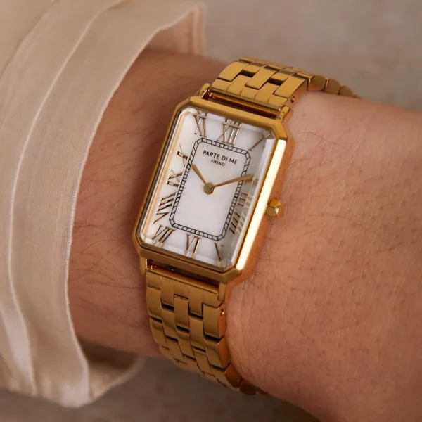 Orologio rechteckige Damenuhr goldfarben und Perlmutt