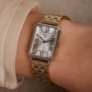 Orologio rechteckige Damenuhr goldfarben und silber