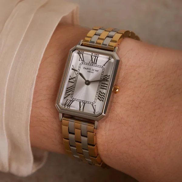 Orologio rechteckige Damenuhr goldfarben und silber
