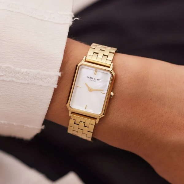 Orologio rechteckige Damenuhr goldfarben und Perlmutt