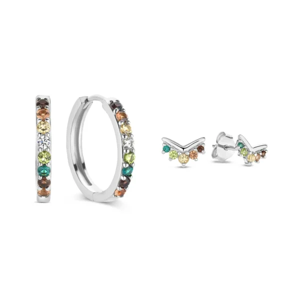 Sorprendimi 925 Sterling Silber Ohrringe mit farbigen Zirkonia Steinen besetzt